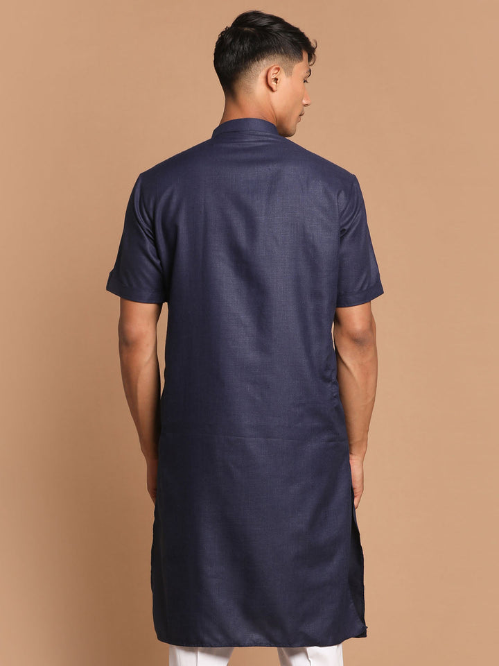Men's Navy Blue  Solid Kurta