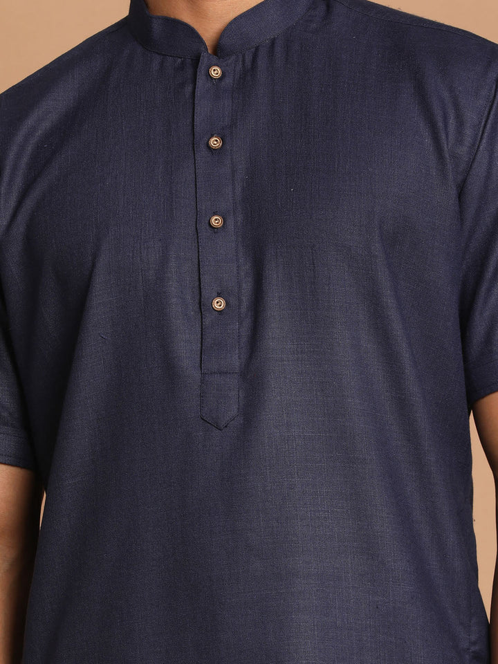 Sarvati Men's Navy Blue  Solid Kurta with White  Pyjama Set