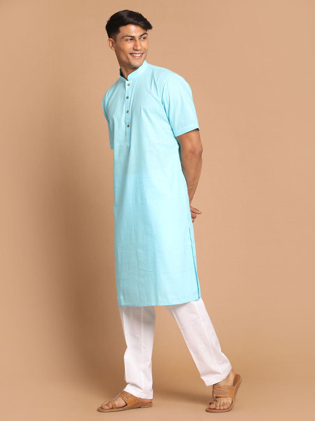 Sarvati Men's Blue  Solid Kurta with Pyjamas