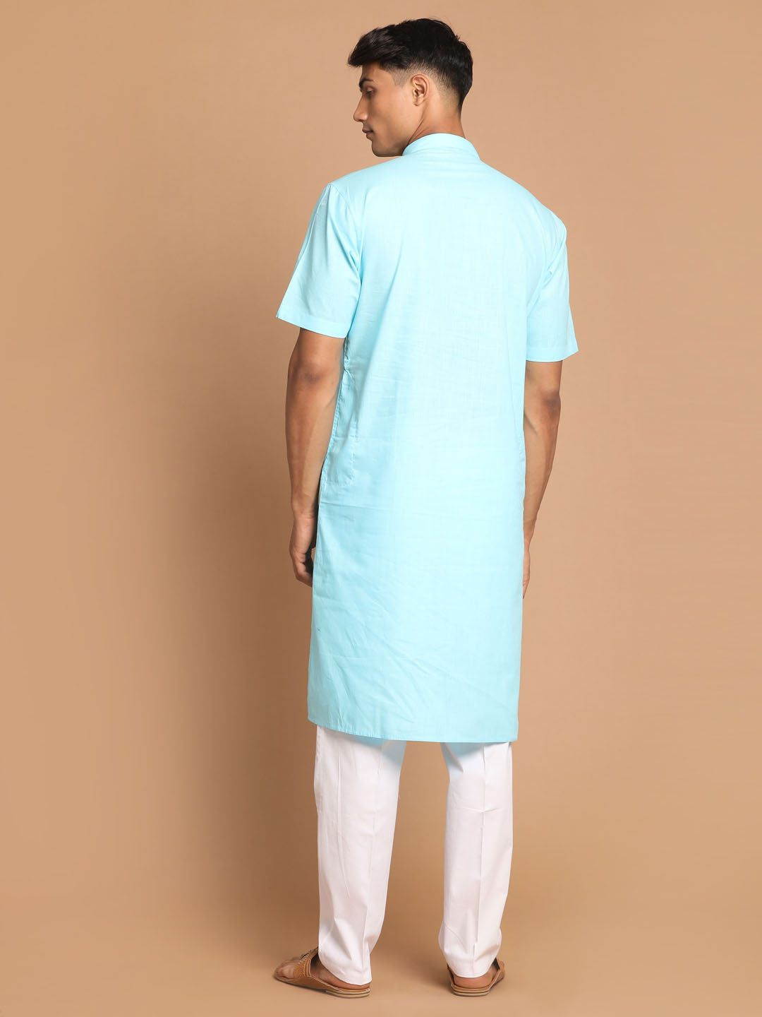 Sarvati Men's Blue  Solid Kurta with Pyjamas