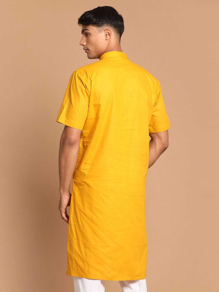 Men's Mustard Solid Kurta