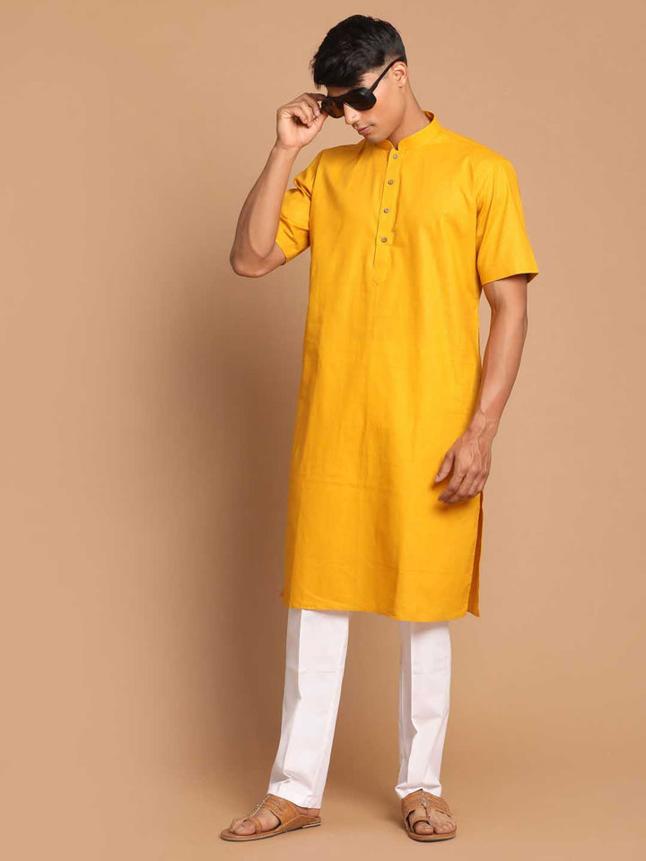 Men's Mustard Solid Kurta