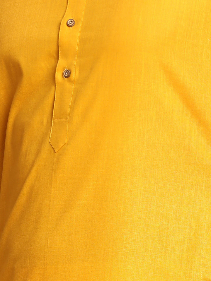 Sarvati Men's Mustard Cotton Kurta And Mundu Set