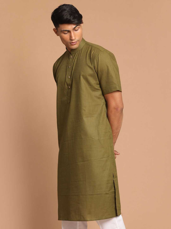 Men's Olive Green Solid Kurta
