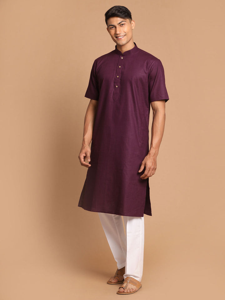 Sarvati Men's Purple  Solid Kurta with Pyjama Set