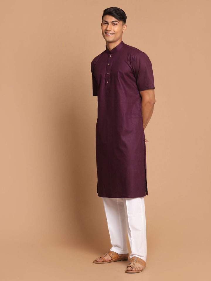 Sarvati Men's Purple  Solid Kurta with Pyjama Set