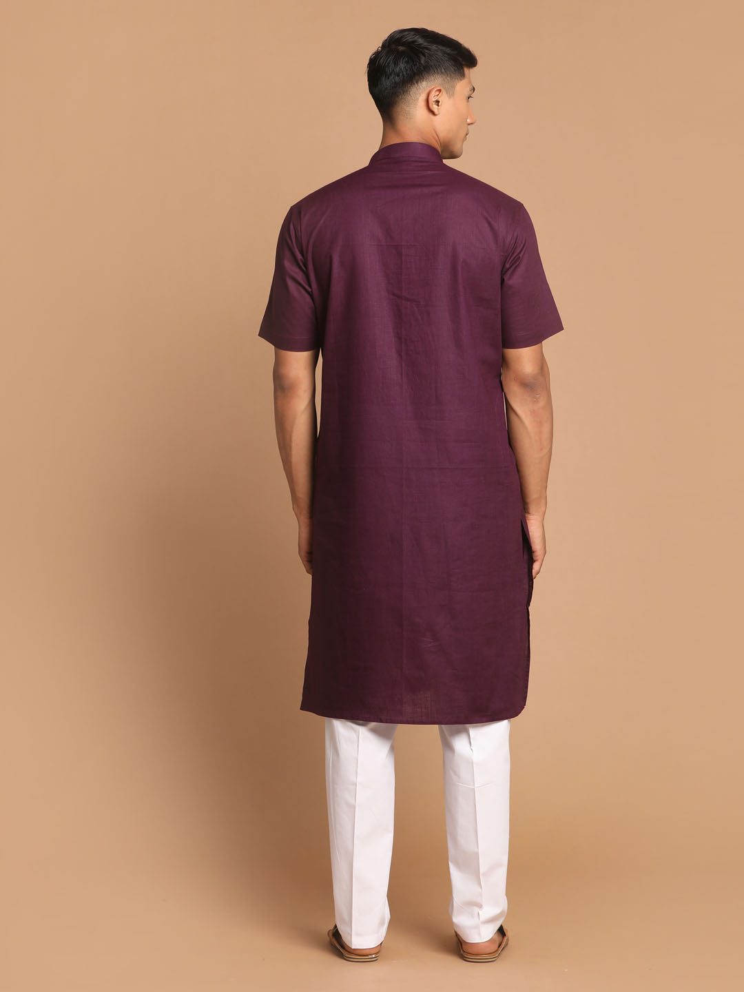 Sarvati Men's Purple  Solid Kurta with Pyjama Set