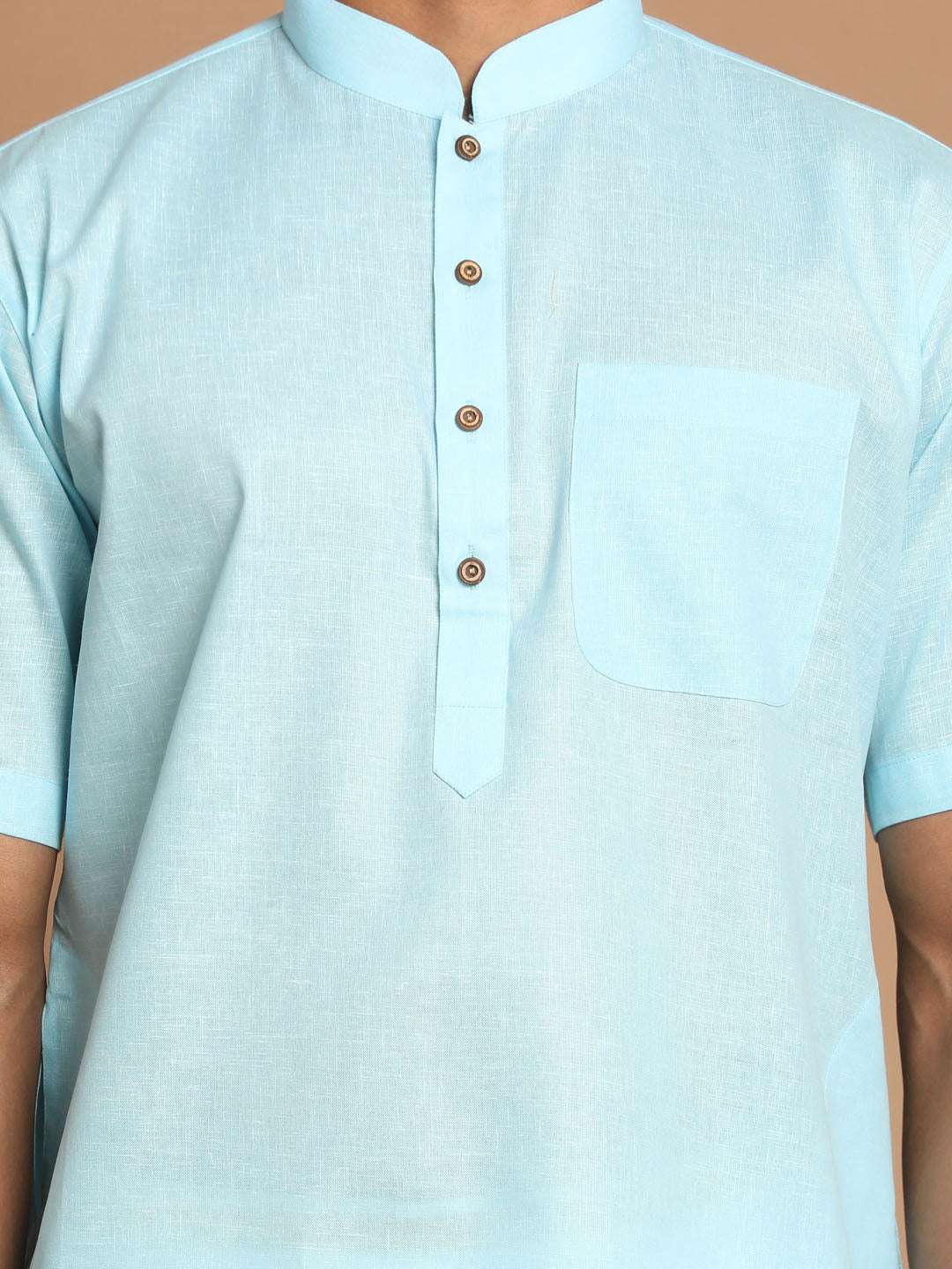 Sarvati Men's Aqua Blue Cotton Kurta And Mundu Set