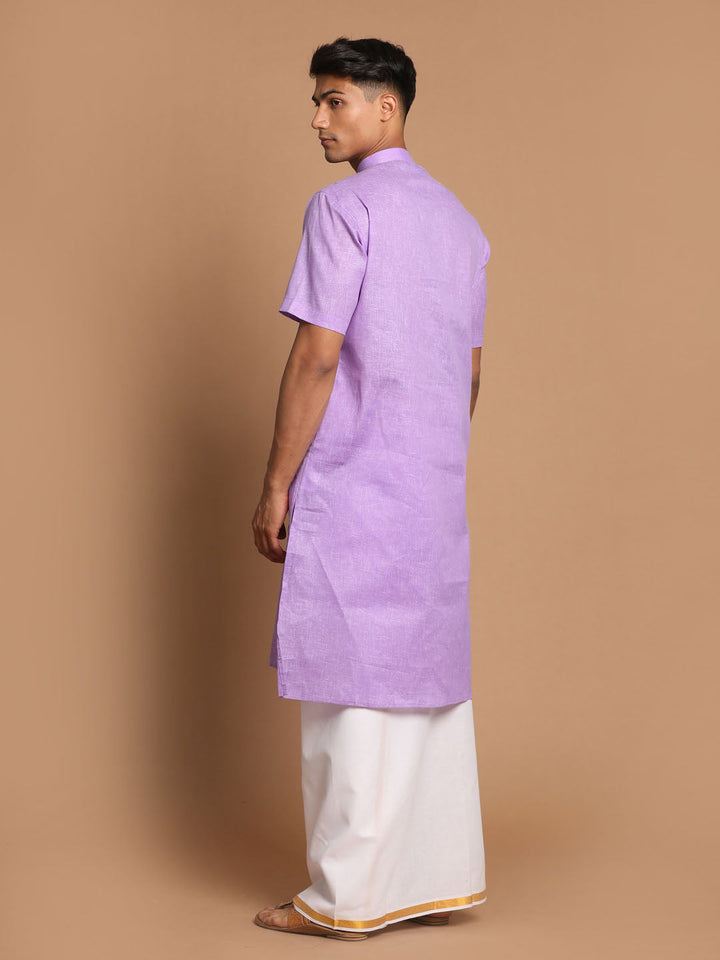 Sarvati Men's Purple Cotton Kurta And Mundu Set