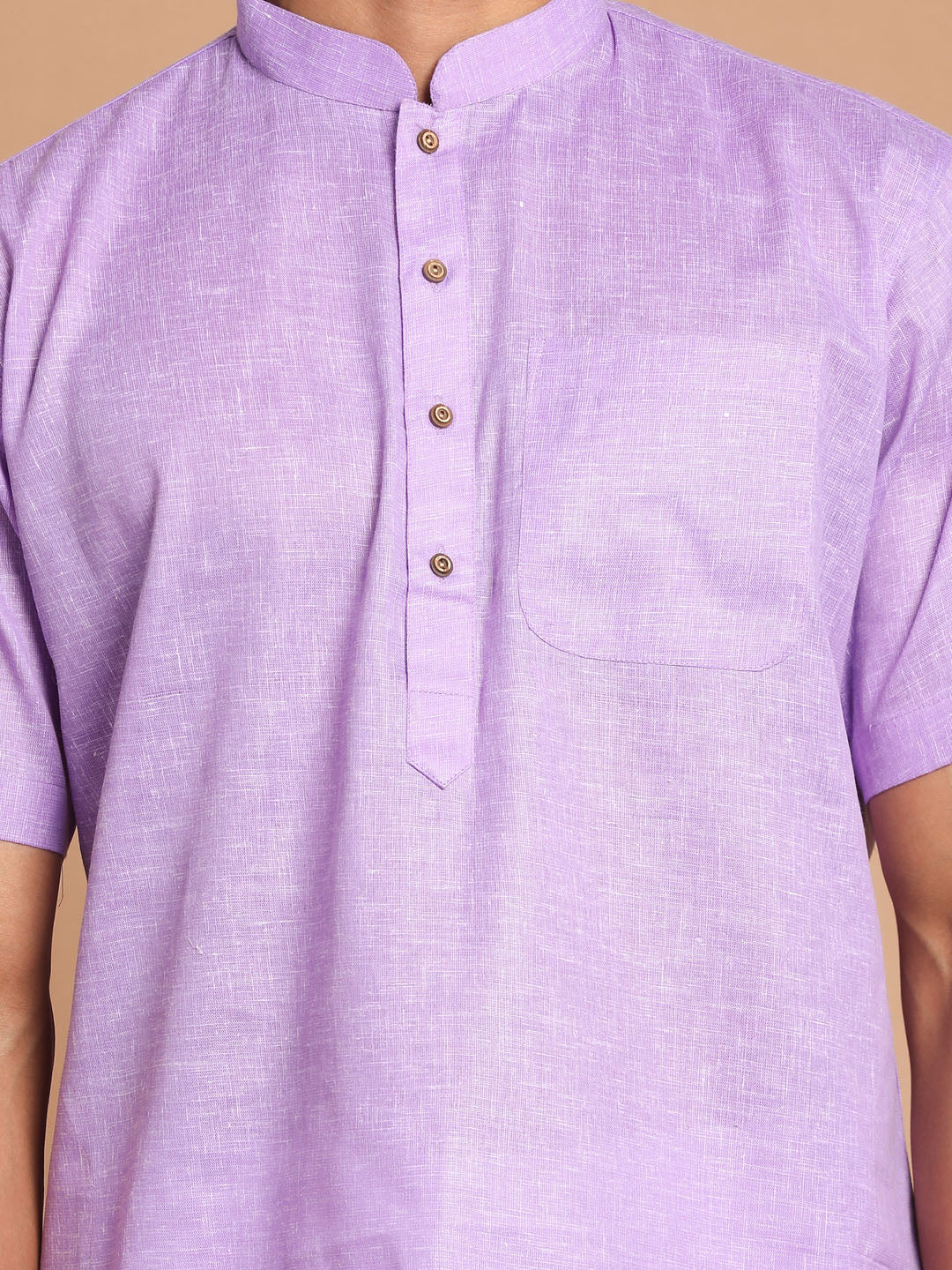 Sarvati Men's Purple Solid Kurta with White Pyjama Set