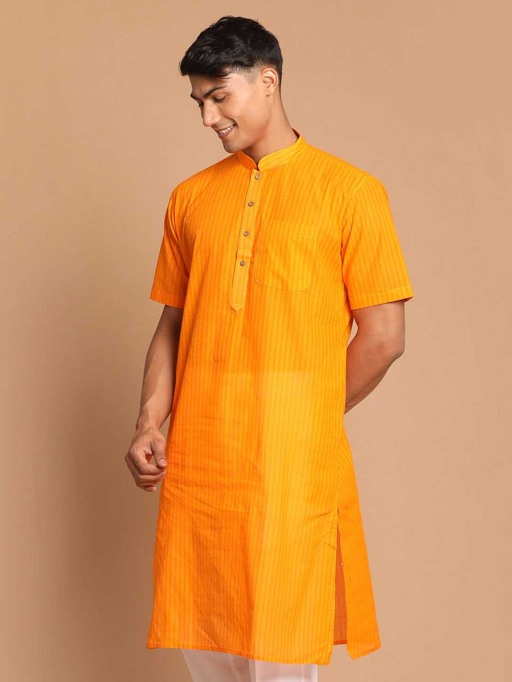 Men's Orange Striped Kurta