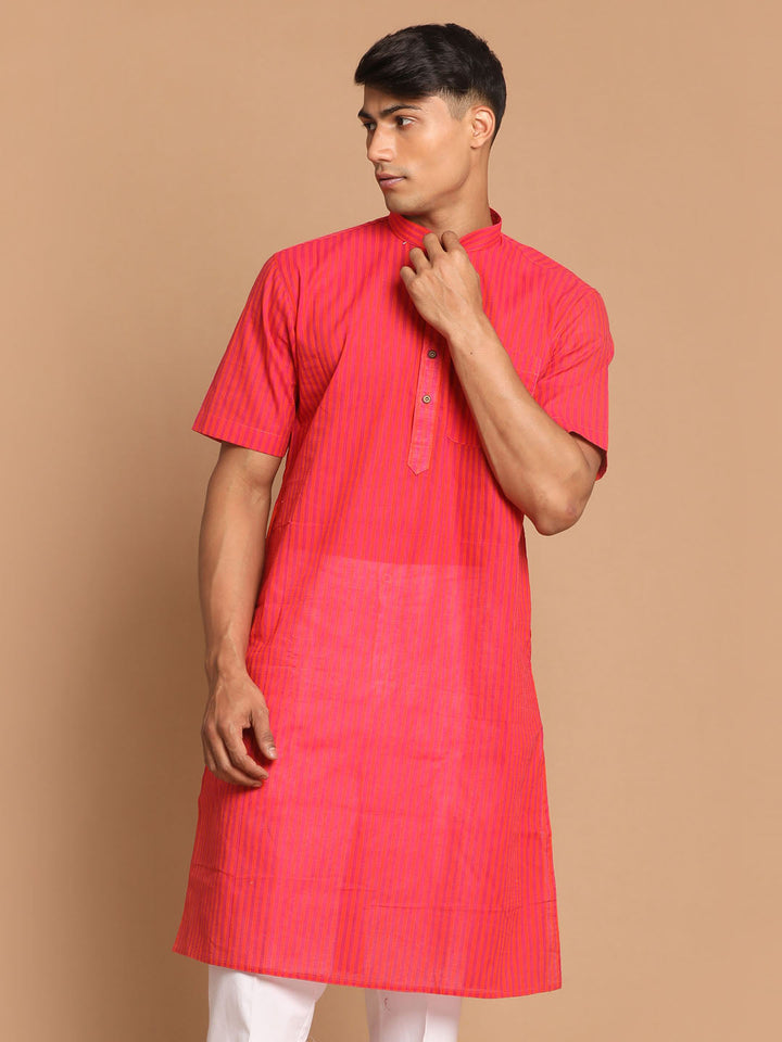 Men's Pink Color Striped Kurta