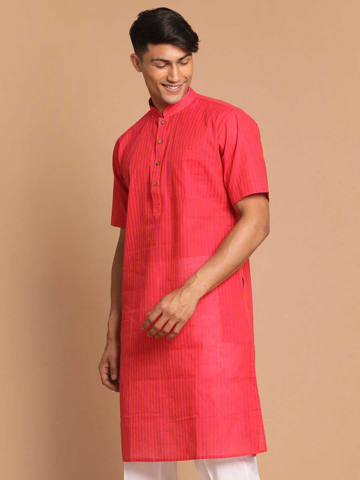 Men's Pink Color Striped Kurta