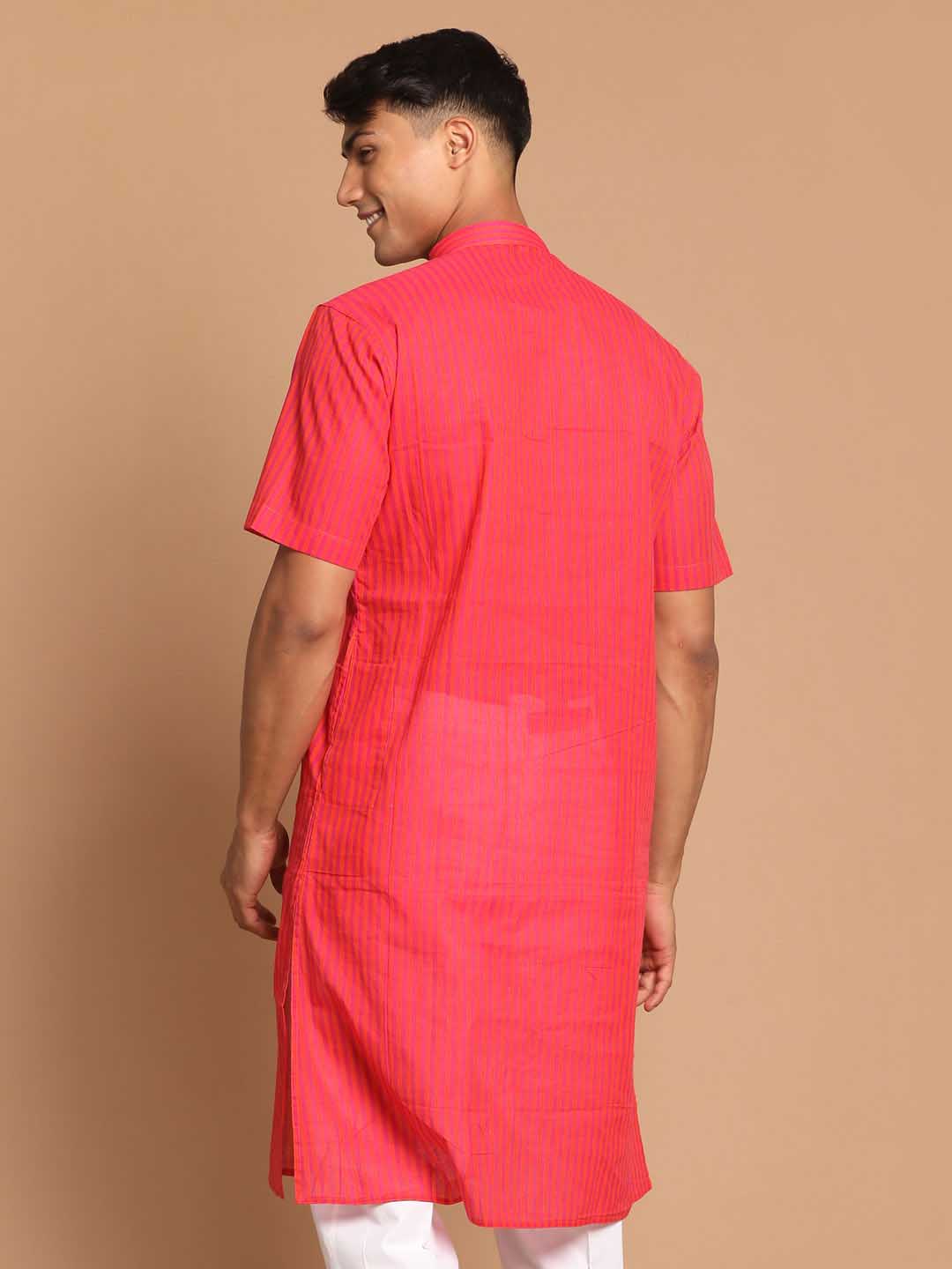 Men's Pink Color Striped Kurta