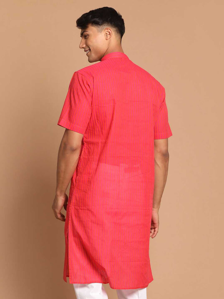 Men's Pink Color Striped Kurta