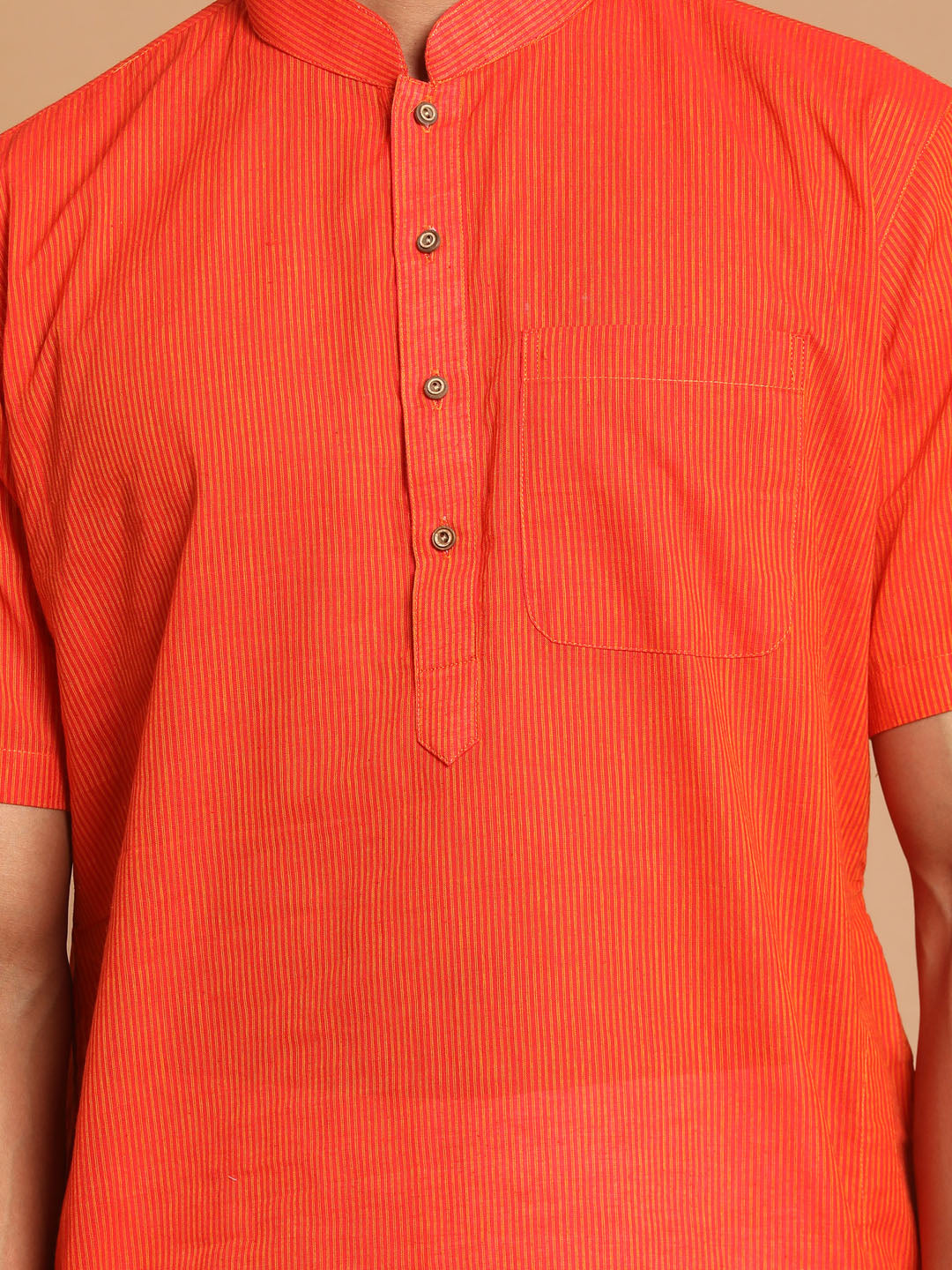 Sarvati Men's Orange Striped Pure Cotton Kurta with Pyjamas