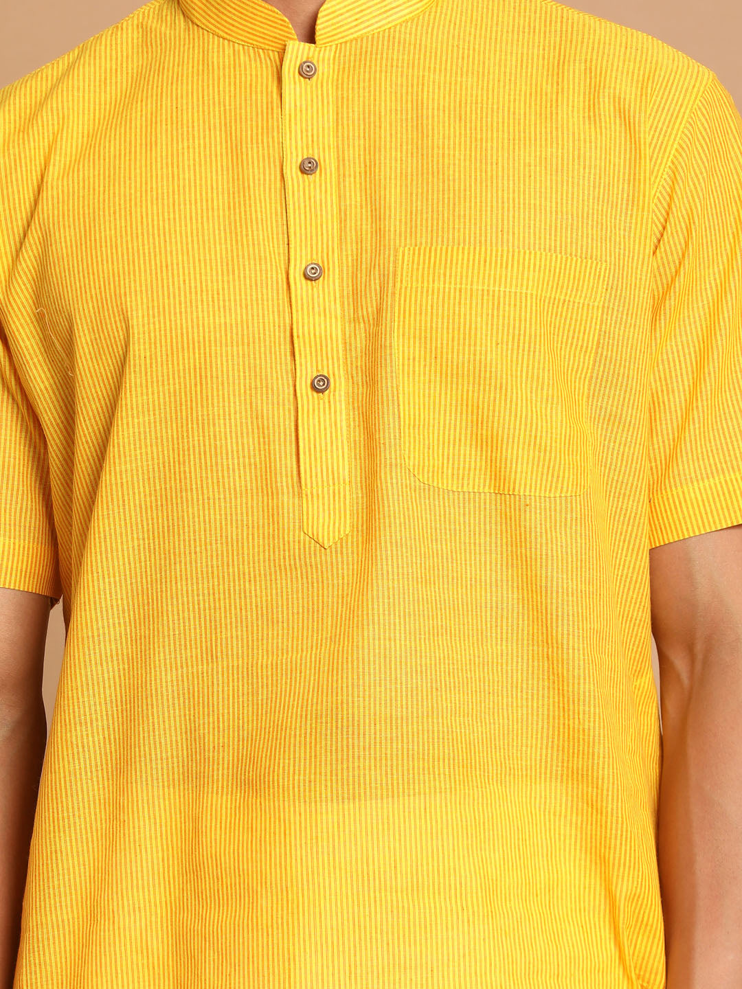 Sarvati Men's Yellow Striped Pure Cotton Kurta with Pant