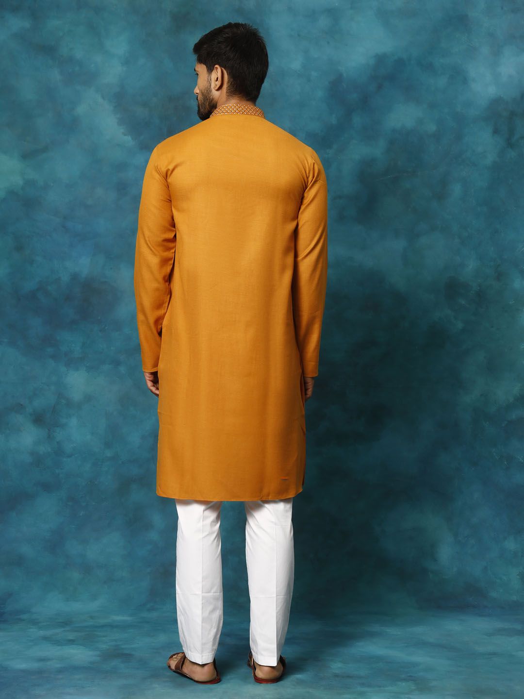 Sarvati Men's Rust And White Cotton Blend Kurta Pyjama Set