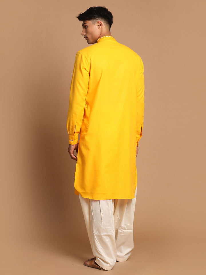 Sarvati Men's Yellow Cotton Blend Kurta with Patiala Set