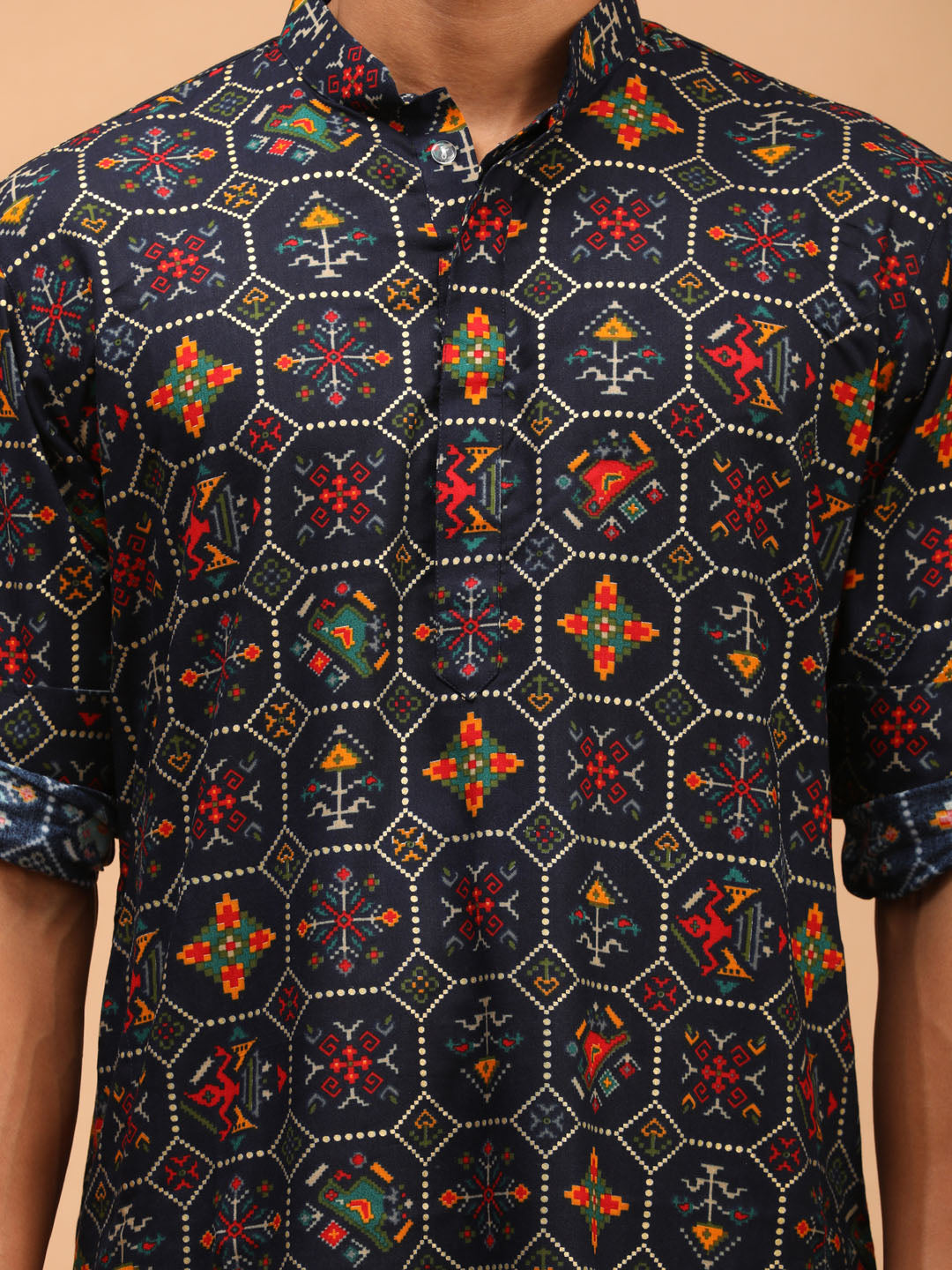 Men's Blue Printed Rayon Kurta With Patiala Set