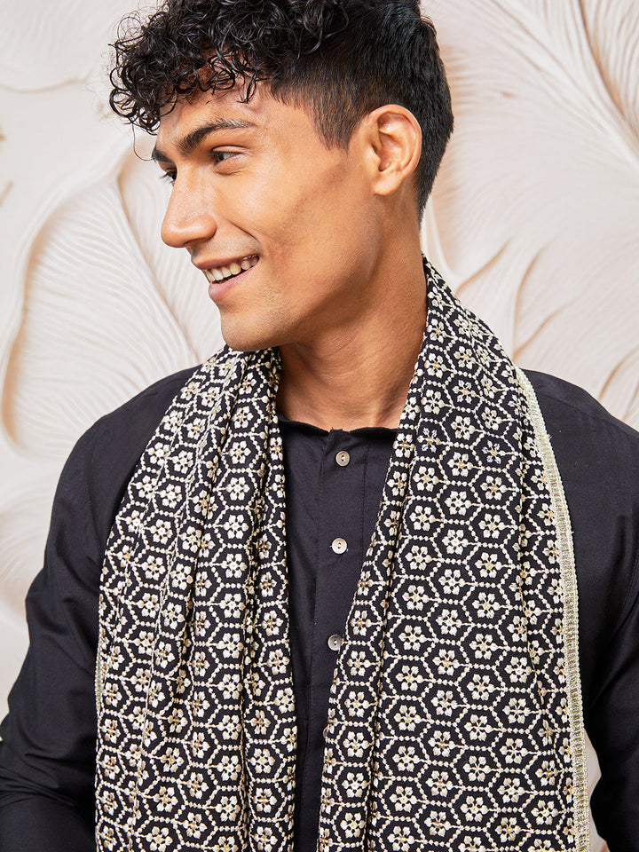 Men's Black Viscose Kurta, Pyjama And Dupatta Set