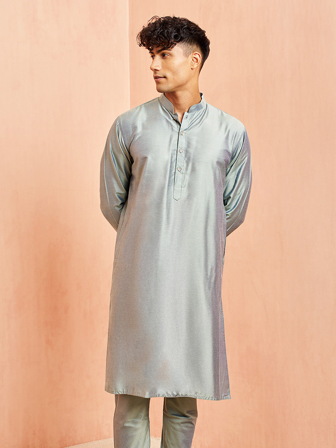 Men's Olive Green Viscose Kurta Long Sleeve Mandarin Collar Festive