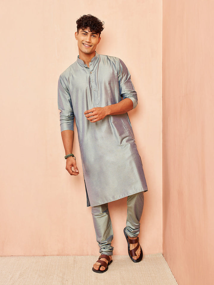 Men's Olive Green Viscose Kurta Long Sleeve Mandarin Collar Festive