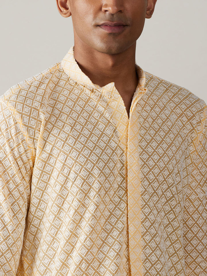 Sarvati Men's Yellow Chikankari Front Open Kurta WithPatiala Set