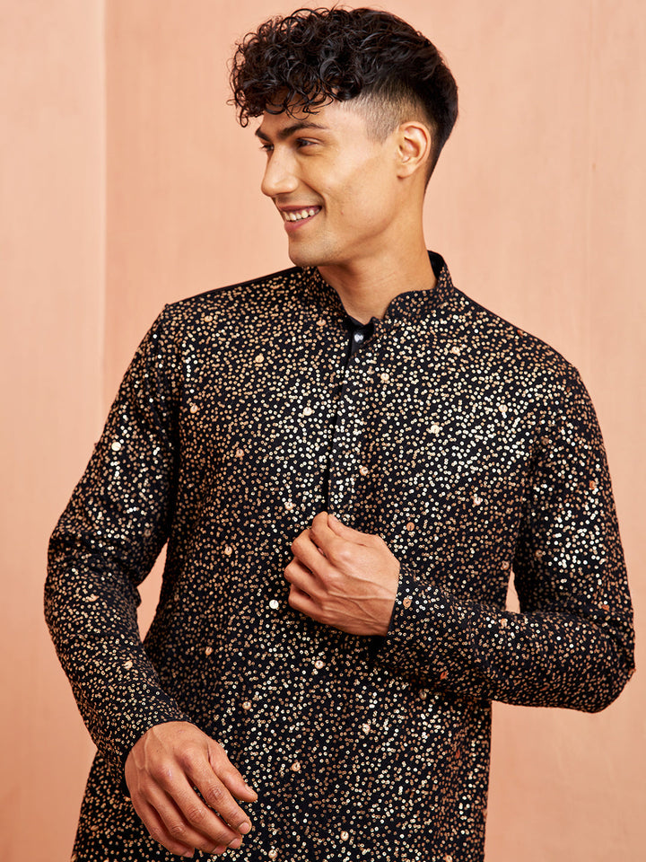 Men's Black Georgette Kurta & Pant Set