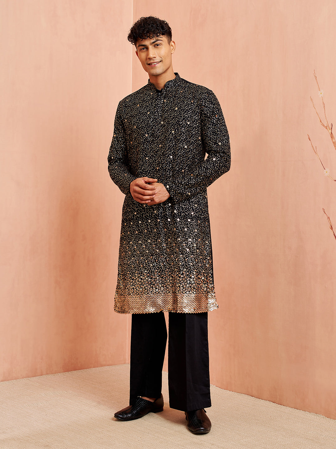Men's Black Georgette Kurta & Pant Set