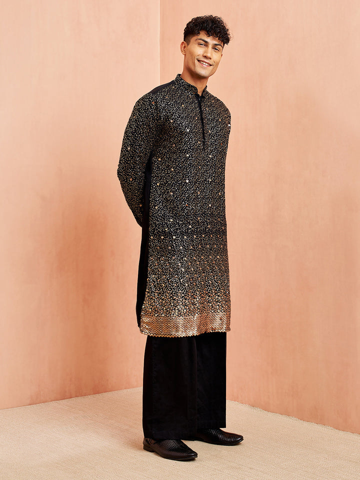Men's Black Georgette Kurta & Pant Set