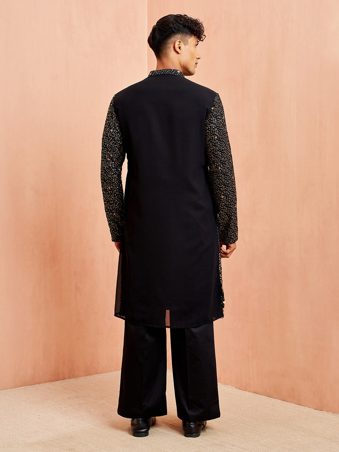 Men's Black Georgette Kurta & Pant Set
