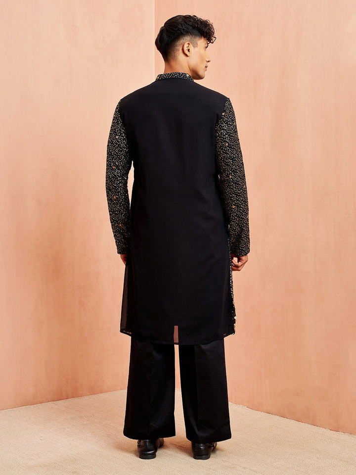 Men's Black Georgette Kurta & Pant Set