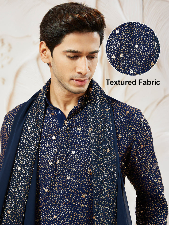 Men's Navy Blue Georgette Kurta Patiala And Dupatta Set