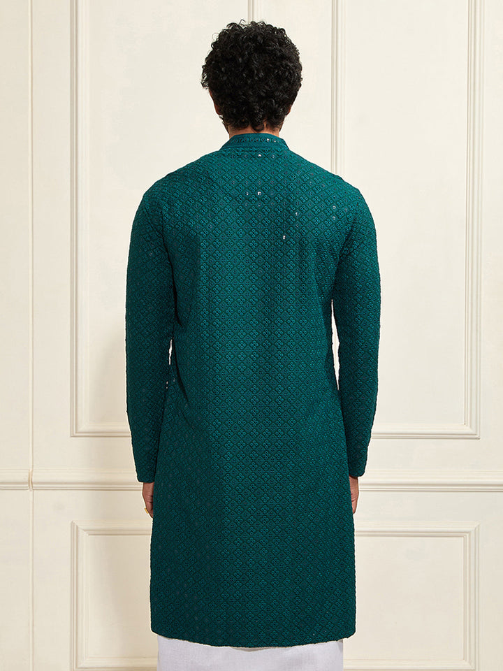 Men's Green Rayon Schiffli  Kurta
