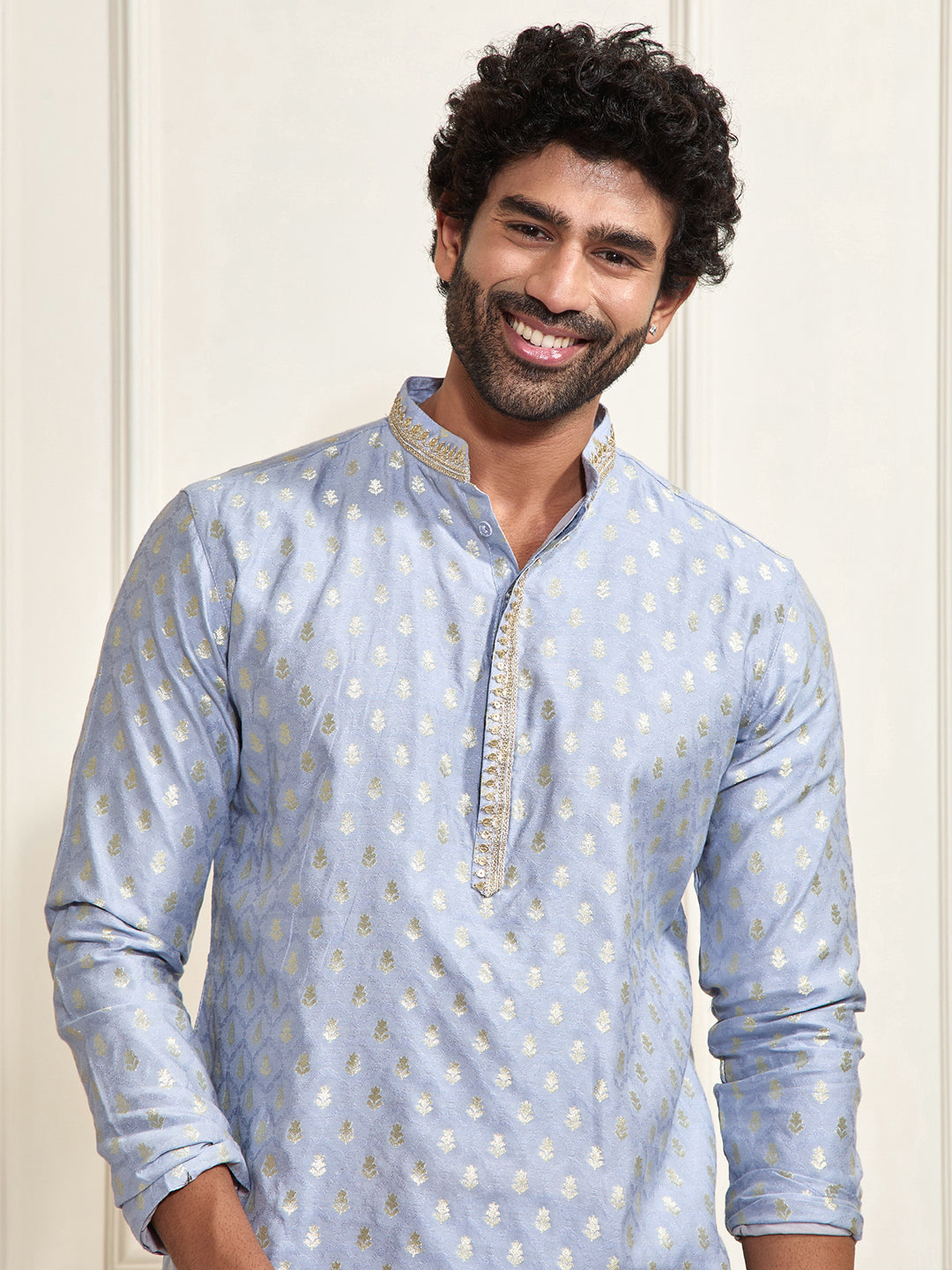 Sarvati Men's Aqua Silk Blend Kurta Pyjama Set