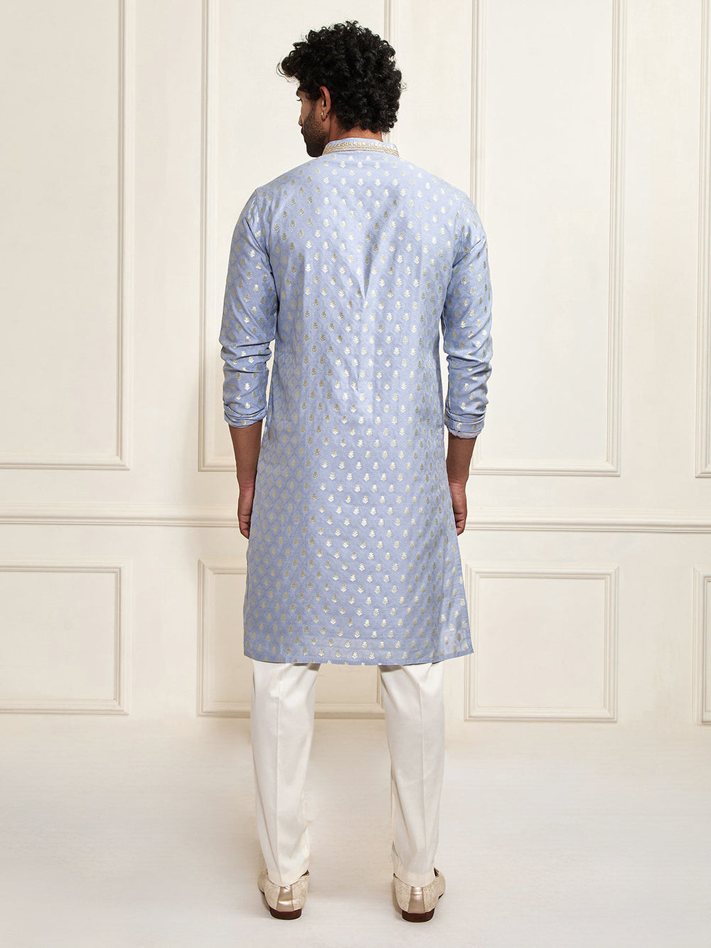 Sarvati Men's Aqua Silk Blend Kurta Pyjama Set