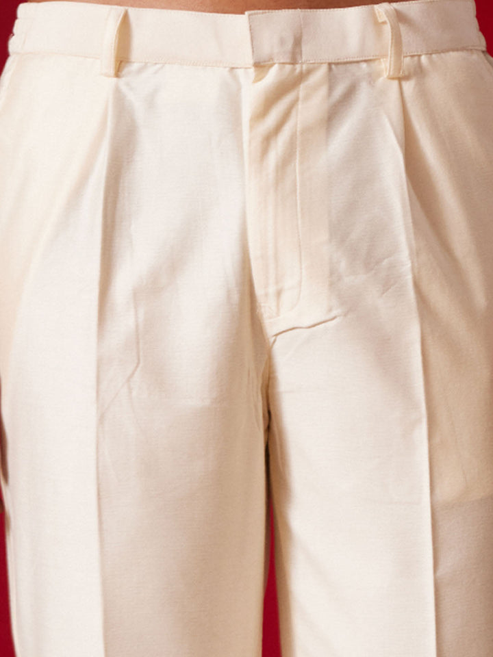 Me's Green Silk Blend Jacquard Kurta With Pant Set