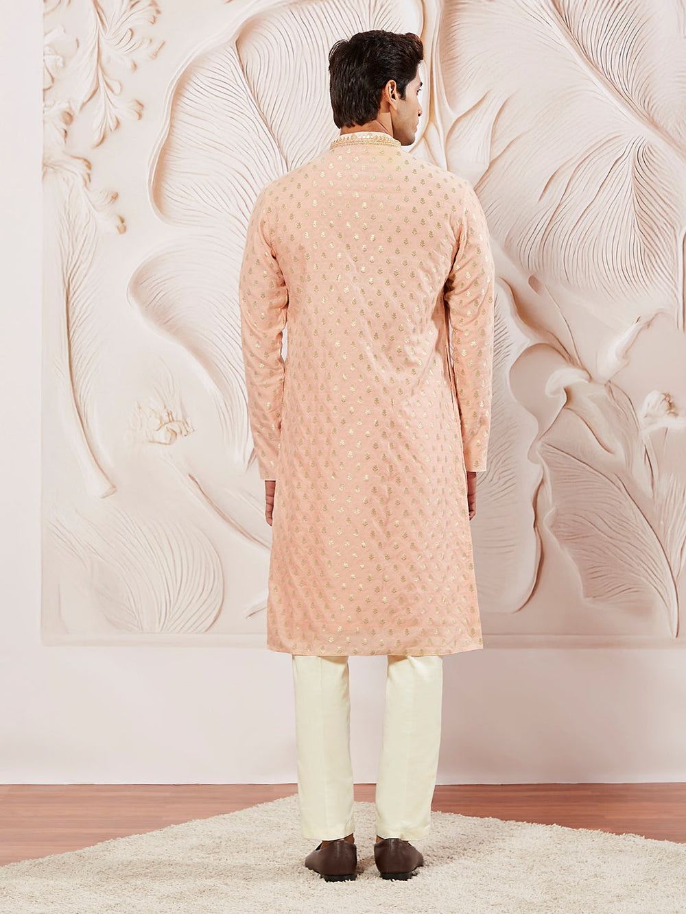 Sarvati Men's Peach Silk Blend Kurta Pyjama Set