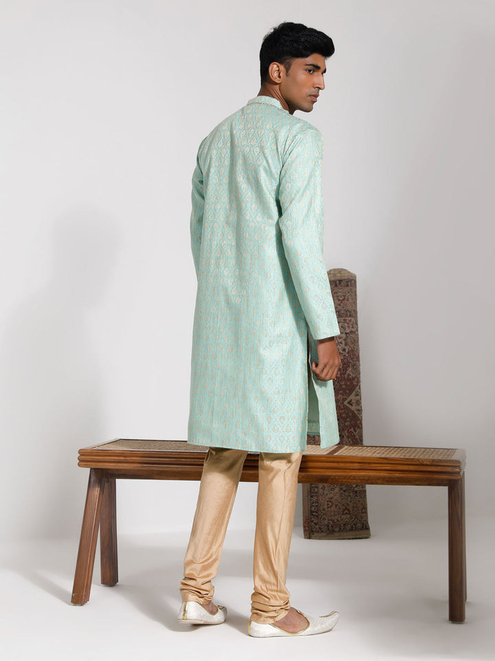 Sarvati Men's Green Silk Blend Kurta And Pyjama Set