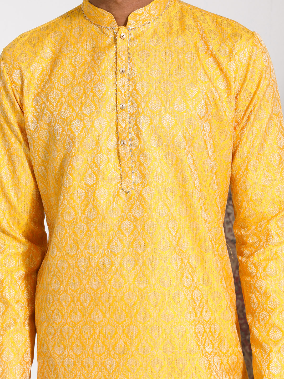 Sarvati Men's Yellow Silk Blend Kurta And Pyjama Set