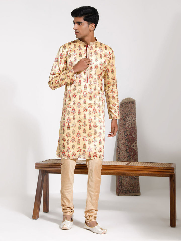 Sarvati Men's Yellow Silk Blend Kurta And Pyjama Set