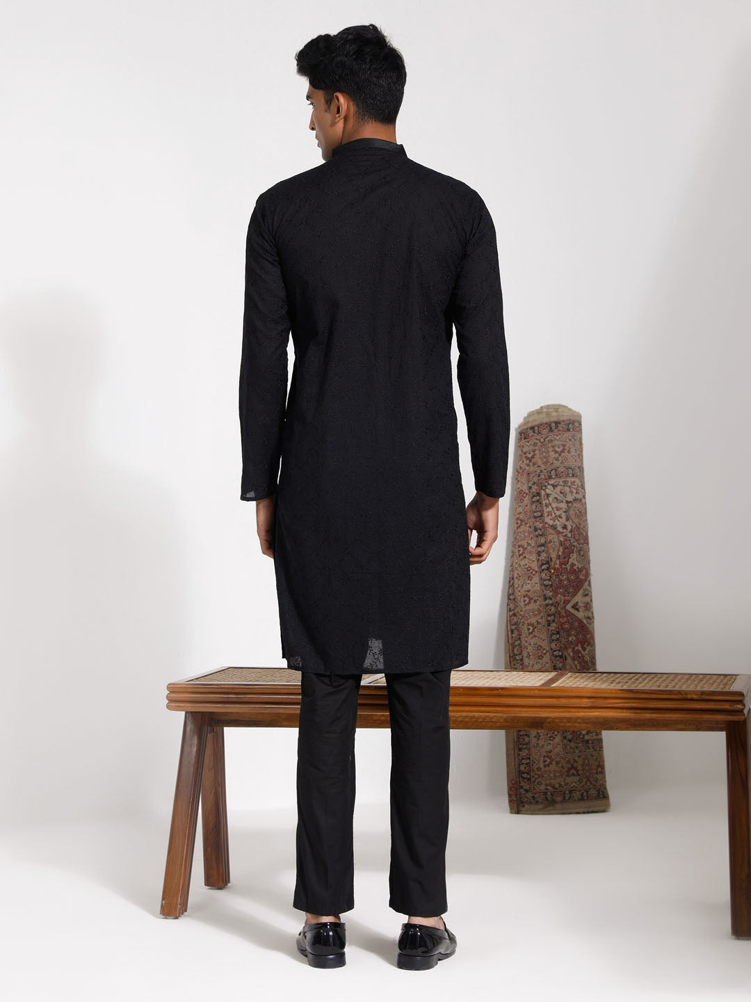 Sarvati Men's Black Cotton Kurta Pyjama Set