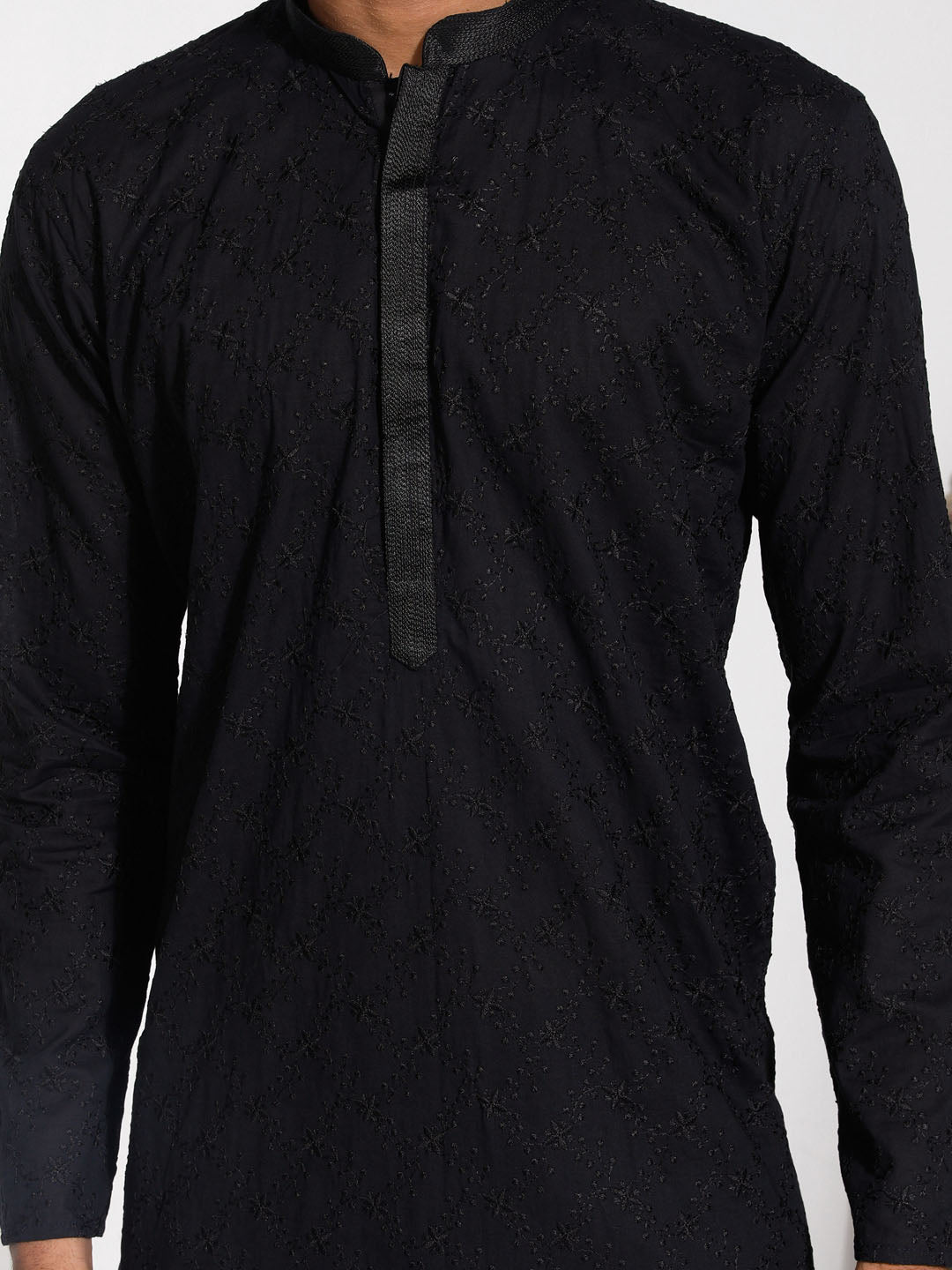 Sarvati Men's Black Cotton Kurta Pyjama Set