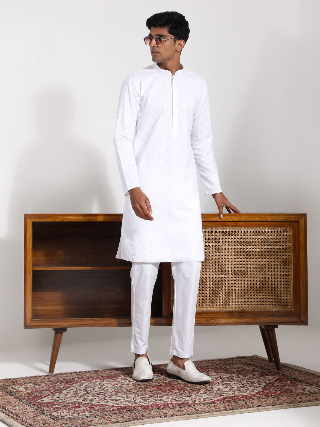 Sarvati Men's White Cotton Kurta Pyjama Set