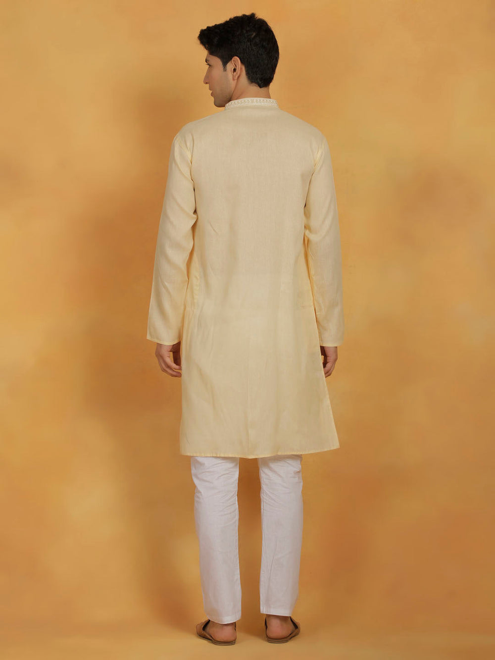 Sarvati Men's Cream And White Cotton Kurta Pyjama Set