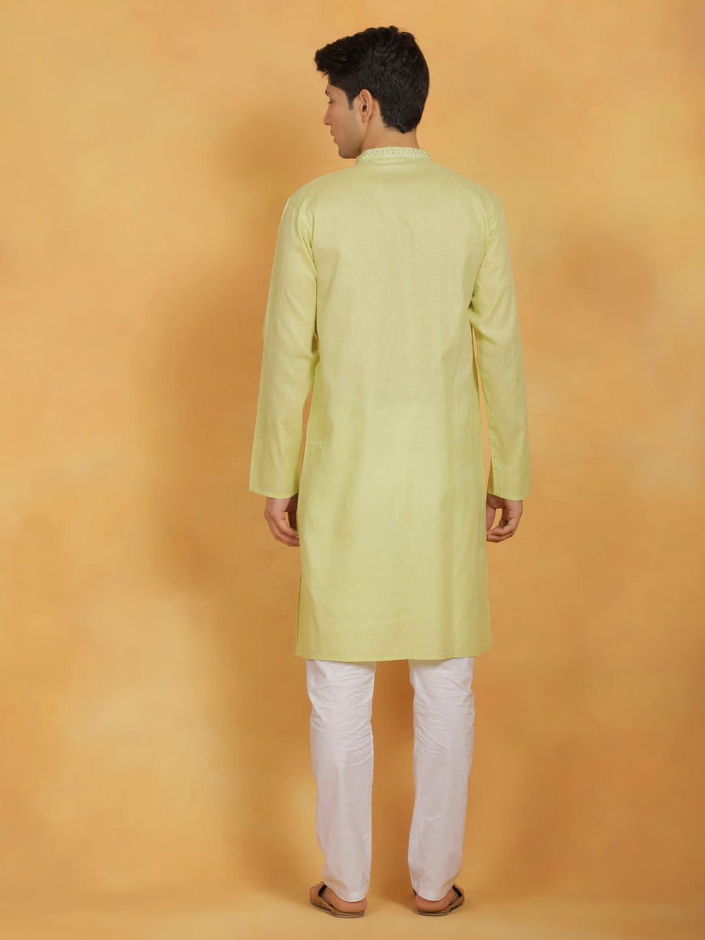 Sarvati Men's Mint Green And White Cotton Kurta Pyjama Set