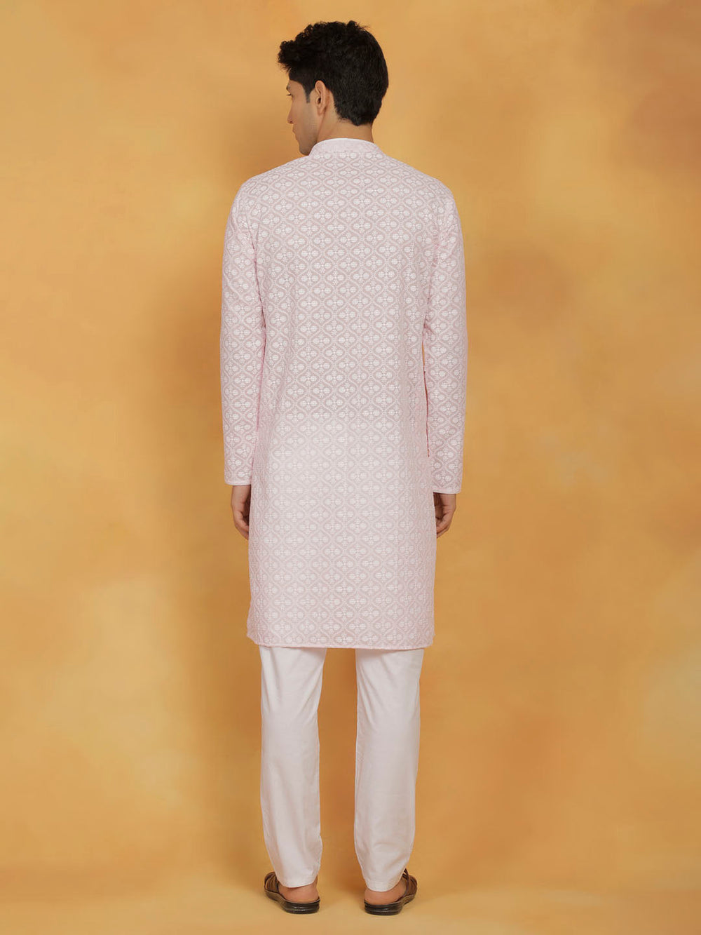 Sarvati Men's Pink And White Cotton Kurta And Pyjama Set