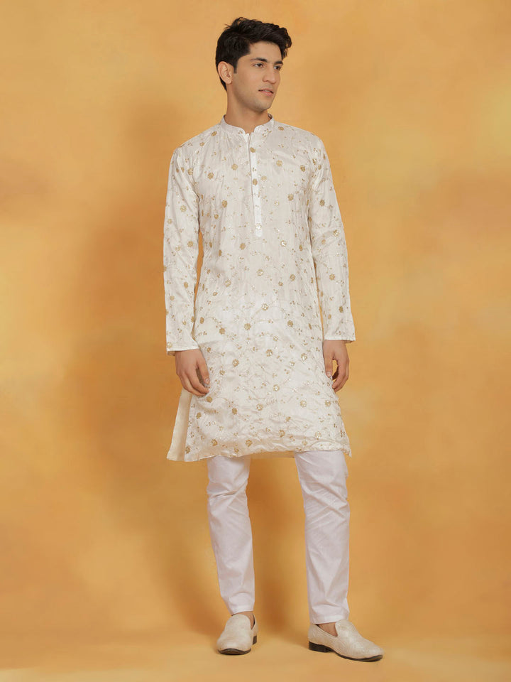 Sarvati Men's White Viscose Kurta And Pyjama Set