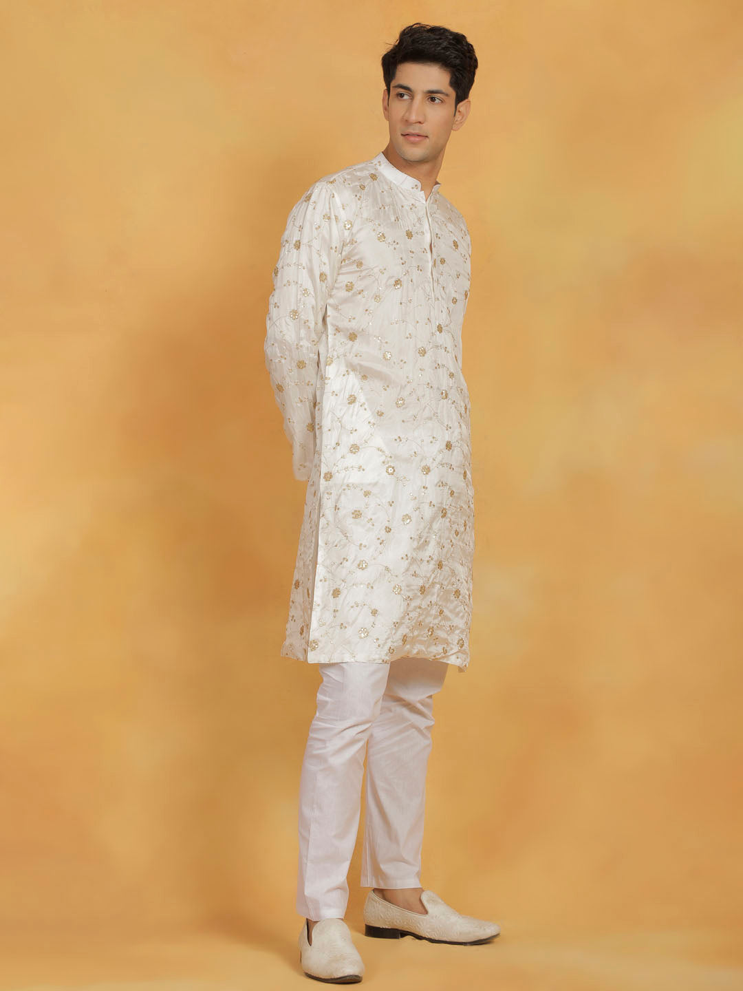 Sarvati Men's White Viscose Kurta And Pyjama Set